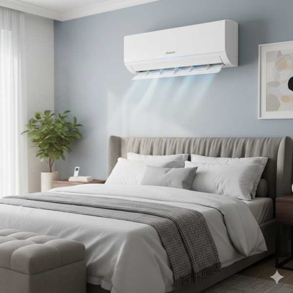 Pose d'unité murale à Rognac : Installation soignée d'une climatisation réversible Atlantic dans une chambre parentale à Rognac pour un confort thermique immédiat